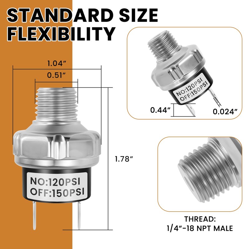 ZDRU 120-150 PSI Air Pressure Switch, 1/4"-18 NPT Male Thread