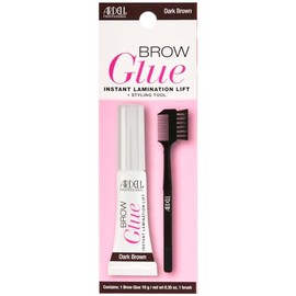 Ardell Brow Glue Dark Brown with Dual Sided Styling Brush - Instant Lamination Lift, All day Extreme Hold Eyebrow Gel Kit for Natural & Long-Lasting Defined Brows, 0.35 oz