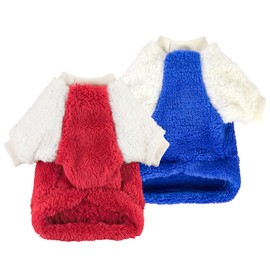 Fitwarm 2 Pack Fuzzy Fleece Dog Sweater, Thermal Dog Clothes for Small Dogs Boy Girl, Pet Cat Winter Outfit, Red, Royal Blue, Large