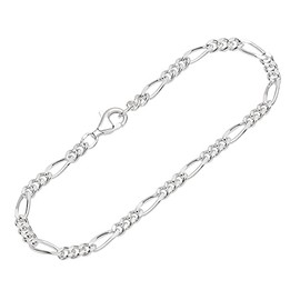 NKlaus Figaro Curb Chain Bracelet 925 Sterling Silver 19 cm Diamond-Coated Unisex Bracelet 12375, Sterling Silver