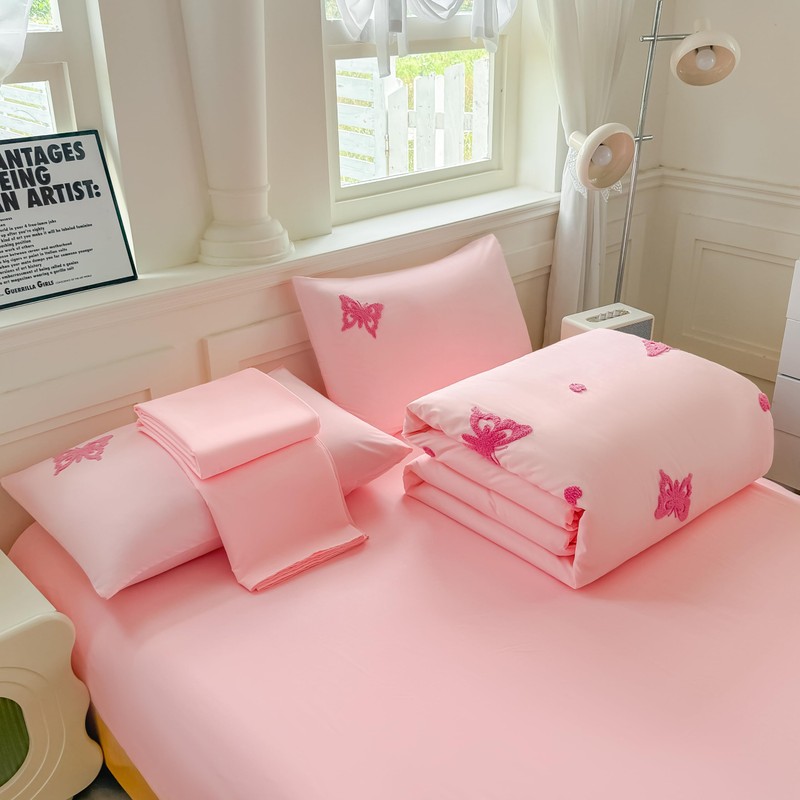 Dearller Twin Pink Comforter Set for Girls 5 Pieces Tufted