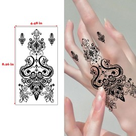 Generic 10 Sheets Mandala Temporary Tattoo Stickers, Mystery Flower Waterproof Lace Pattern Tattoos for Women Girls DIY Body Art Face Arms Legs (Black)