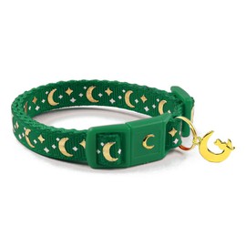 waaag Cat Collars, Gold Moons and Stars Cat Collar, Safety Breakaway Cat Collar, Glow in The Dark (Standard 9"-15" Neck, Emerald)