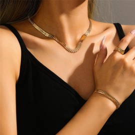 ALRNBY Gold Ear of Wheat Necklace Set for Women Dainty Choker Bracelet Ring for Girls Trendy Jewelry Set