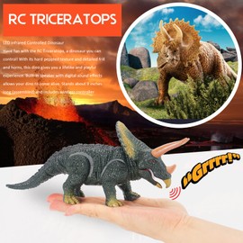 Liberty Imports Kids RC Triceratops LED Infrared Remote Control Toy, Remote Control Dinosaur with Realistic Roaring Sounds & Lights, Battery Operated Moving Dino Robot