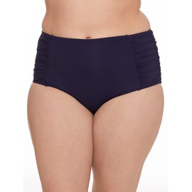 Anne Cole Pantalones de cintura alta fruncidos con control de abdomen de talla grande, Azul marino/flor y brillo, 16