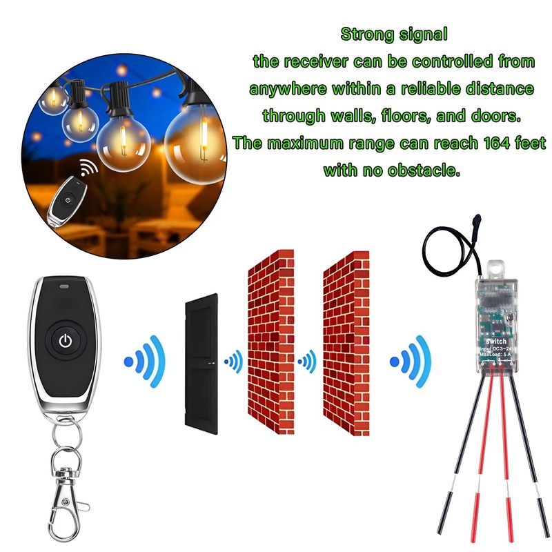 Meskliu Mini Remote Control Switch,DC 5V/12V/24V/ 5A Relay Wireless ON/Off