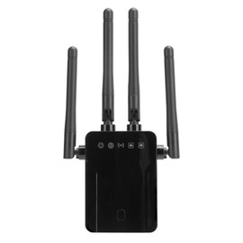 WIFI Wireless Repeater 300M Internet Network Signal Boost Amplifier with 2 Ethernet Ports 4 Antenna Black 100‑240VUS Plug