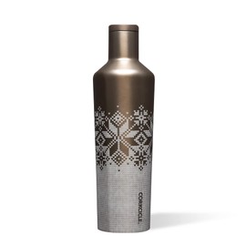 Corkcicle Canteen 25 Ounce Triple Insulated Stainless Steel Drink Bottle with Screw On Cap for Hot and Cold Beverages, Fairisle Gold