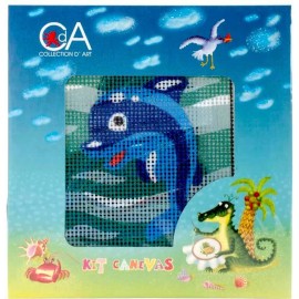 Collection D'Art DIY Collection D'Art Dolphin Ocean Kids Needlepoint Beginner Starter Kit 4" x 4"