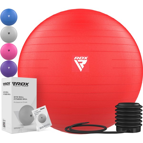 RDX Exercise Ball Anti-Burst Extra Thick PVC Material, Soft Swiss Balance Ball with Quick Pump for Yoga Pilates Stretching Fitness Birthing Pregnancy Office Home Gym Workout Training, Supports 250kgs