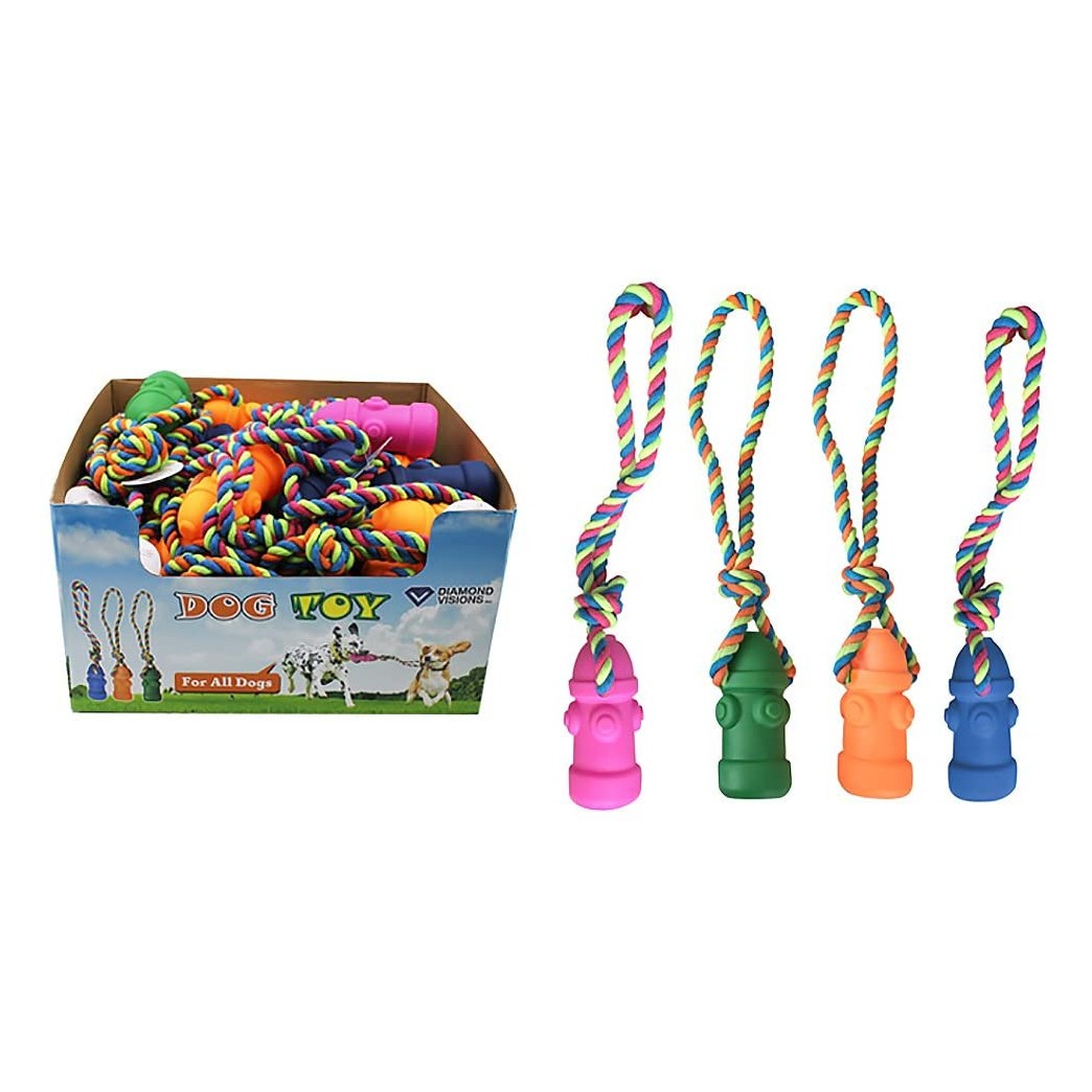 Diamond Visions 01-1726 Dog Rope Toys Squeak Hydrant Multipack in Assorted Colors (4 Toys)