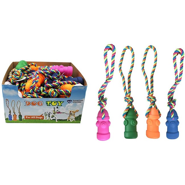 Diamond Visions 01-1726 Dog Rope Toys Squeak Hydrant Multipack in Assorted Colors (4 Toys)