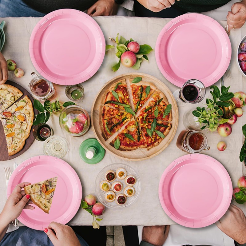 PYAILI Party Paper Plates, 50-Pack Disposable Light Pink Plates, 18