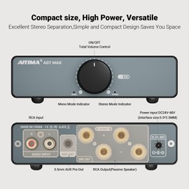 AIYIMA A07 MAX 2 Channel Stereo Amplifier Home Audio 300W*2 TPA3255 Class D Power Amp/Bridgeable Mono Amplifier 600 Watt with 3.5mm Line Output for Passive Bookshelf Speakers+DC36V 6A Power Adapter