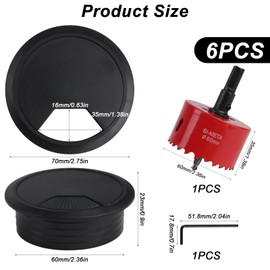 Hole Saw 60 mm with 6 Pieces Cable Guide Desk Cable Guide Table Hole Circular Saw Hole Drill Bit Set Drill Bit Cable Outlet Socket with 1 x Hex Adapter