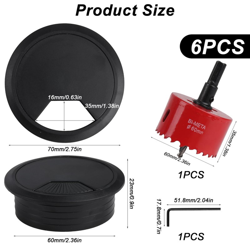 Hole Saw 60 mm with 6 Pieces Cable Guide Desk