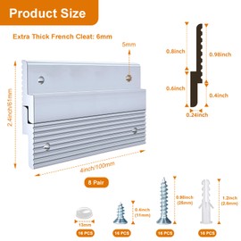 Apragaz 4 inch French Cleat, Heavy Duty Hanging Picture and Mirror Hanger, Keep Level, Aluminum, Holds 50 lbs. per Pair,40 Pair