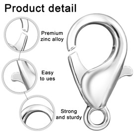 WLLHYF 100PCS Lobster Clasp, Silver Lobster Claw Clasps Lobster Clasp for Jewelry Making, DIY Necklace, Bracelet, Earring Accessories 12mm