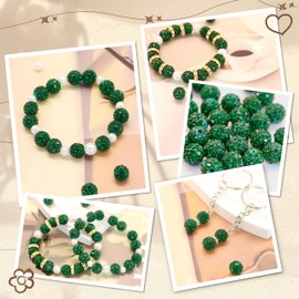 100pcs 10mm Rhinestone Beads for Jewelry Making,Full of Diamonds Round Disco Beads Bulk,Clay Bead for Crafting,Rhinestone Clay Beads for Baseball Necklace Bracelet Holiday Decorations (Dark Green)