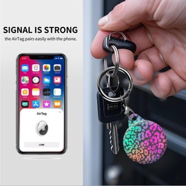 AKPZV air tag Holder with Anti-Scratch Protective Cover,Securely Attach to Your Keys,Bag or Pet Collar(Colorful Leopard)