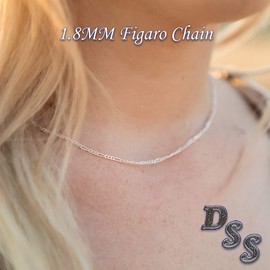 925 Sterling Silver 1.8MM Figaro Chain - Italian Necklace For Women - Lobster Claw Clasp 18 Inch