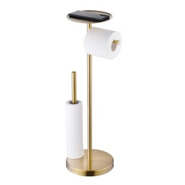 Toilet Paper Holder Stand Gold: Free Standing Tissue Roll Holder with Phone Shelf - Toilet Roll Dispenser Storages in SUS 304 Stainless Steel for Bathroom - BA7783BG
