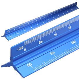 Kyuionty Metric Engineer Scale Ruler 12 Inch, Aluminum Laser-Etched Triangular Architectural Scale Civil Drafting Tool, Metric Scale 1:100, 1:200, 1:300, 1:400, 1:500, 1:600 (Blue)