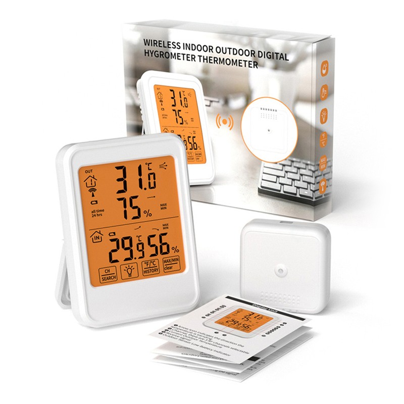 Indoor & Outdoor Hygrometer Thermometer with Orange Backlight LCD Display