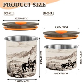 WELLDAY Coffee Canister Western Cowboy Theme Airtight Stainless Steel Coffee Container, 30 OZ Food Storage Container for Coffee Beans, Ground, Sugar, Tea, Flour, Rice
