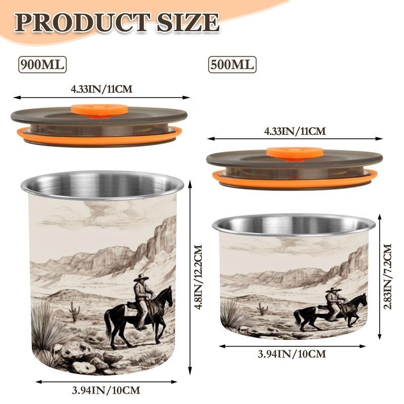 WELLDAY Coffee Canister Western Cowboy Theme Airtight Stainless Steel Coffee