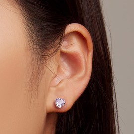 Rockyu Allure Women's Birthstone 925 Sterling Silver Heart Shaped Zirconia Stud Earrings 12 Colors Hypoallergenic Daily Use Gift, 925 Sterling Silver, Cubic Zirconia