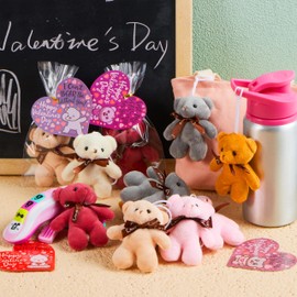 JOYIN 24 Packs Valentine's Day Heart Cards with Plush Toy Party Favors, Mini Stuffed Animal Plush Toys for Valentines Day Gifts, Kids Classroom School Exchange Prize (brown bear)