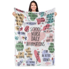 Huglanket School Nurse Gifts for Women, Flannel Blanket for Aunt, Sister, Friends, Coworkers, 65 x 50 Inches, White