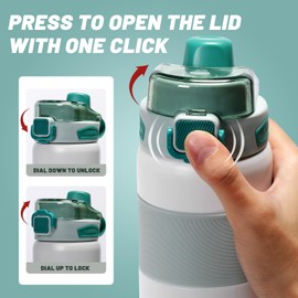 pluseight Insulated Water Bottle 800ml (27oz) with Straw and Lid Stainless Steel Sports Water Bottles, Leak Proof, Flip Lid, Carry Handle for Gym, Travel, Sports (White)