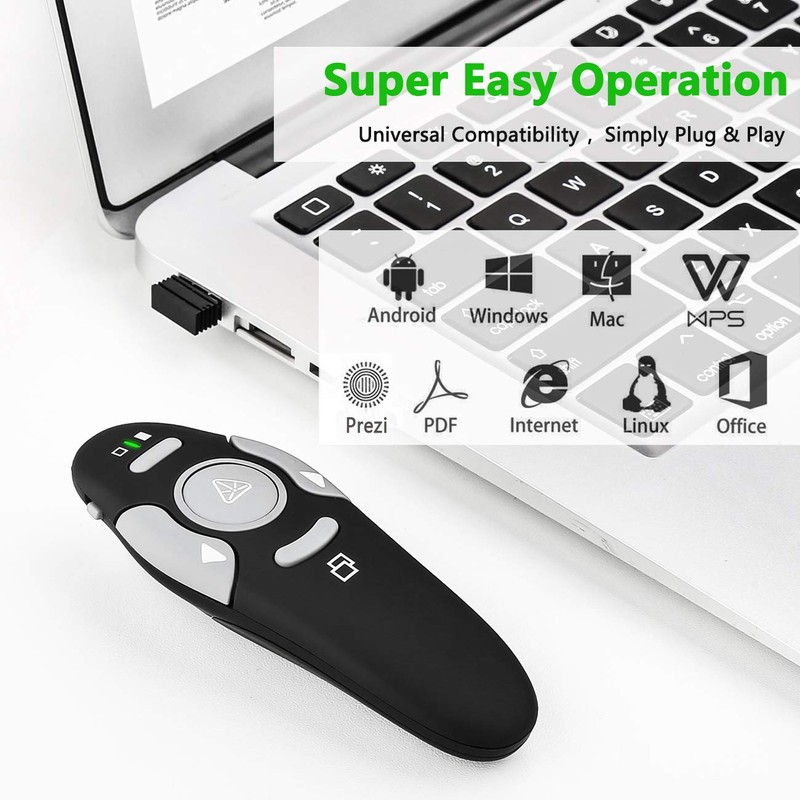 Presentation Clicker Remote Laser Pointer - Wireless USB Presenter -