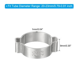 PATIKIL 20 Pack 20-23mm Double Ear Hose Clamp, 304 Stainless Steel O Clip Crimp Rings for Fuel Petrol Pipe Tube Fitting Connections, Silver Tone