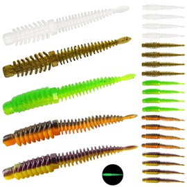 hoeslaw 25 Pcs Finesse Worms for Bass Fishing, 3.14" Shaky Head Fishing Worm Lures, Soft TPE Bionic Baits Flexible Split Rig Lure for Drop Fishing Bass Coral Reef Freshwater Species (5 Colors)