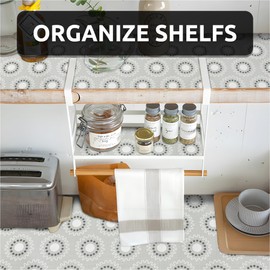 FIFTY FEET 18X96 Inch Shelf Liner for Kitchen Cabinets, PVC Drawer Liner for Dresser Non-Slip Bathroom, Non-Adhesive Cabinet Liner Washable (Grey Circle)(2 Roll)