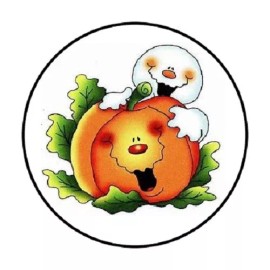 Homemade 48 Pumpkin Ghost !!  ENVELOPE SEALS LABELS STICKERS 1.2" ROUND