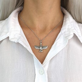 81stgeneration Women's Men's 925 Sterling Silver Winged Isis Egyptian God Pendant Necklace, 18"