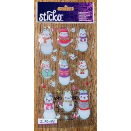 Sticko Puffy Cat Snowmen Sweaters Glasses Scarves Bows Tale Scrapbook Stickers