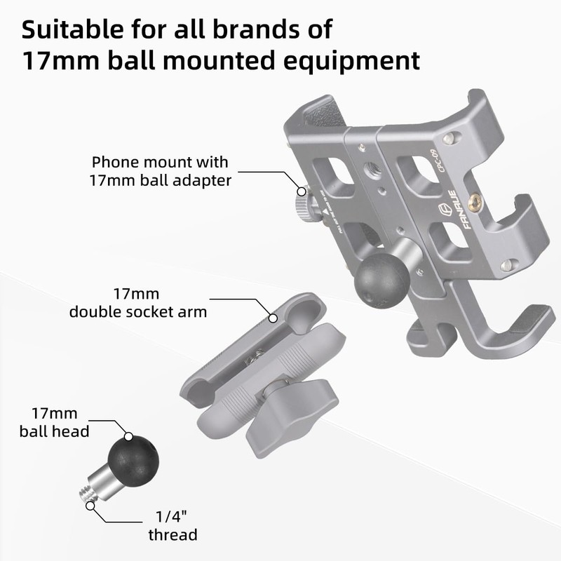 FANAUE Aluminum 17mm Ball Head Adapter with 1/4 inch Thread,