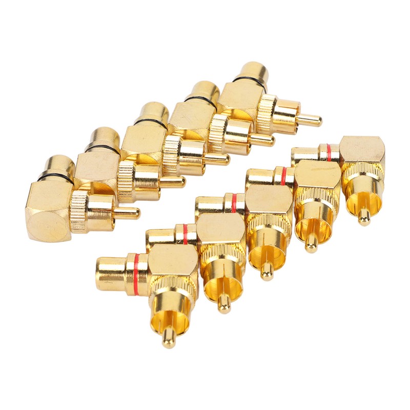 10pcs RCA Right Angle Adapter Male to Female Copper Gold
