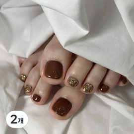 Varna pedicure artificial toenail pedicure tips, P-113 fall brown gold glitter, 2 pieces / 바르나 패디큐어 인조발톱 패디팁, P-113 가을 브라운 골드 글리터, 2개