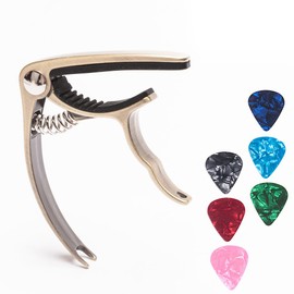 Soarun Guitar Capo with 6 Free Picks for Ukulele Acoustic and Electric Guitars, Quick Change Ukulele & Banjo Capos(Gold)