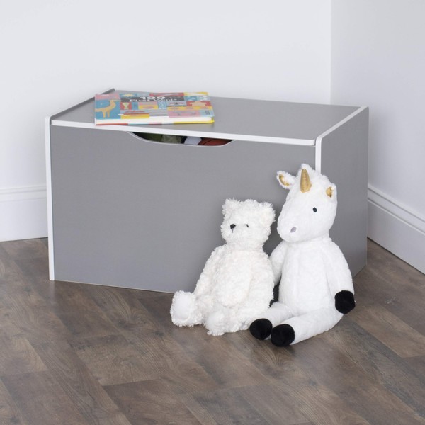 Humble Crew Storage Toy Box with Hinged Lid, Grey/White