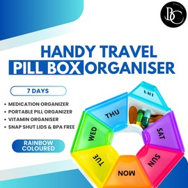 7 Day Pill Box Organiser – Weekly Pill Sorter for Easy Medication Management – Compact Vitamin Organiser & Tabet Organiser – Portable Pillbox - Convenient Medication Organizer for Travel - BPA Free