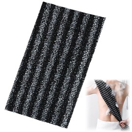 Exfoliating Washcloth Extra Long Exfoliating Towel, Back Scrubber, Japanese Bath Wash Scrub Cloth, Dead Skin Cell Remover for Men Women for Body Cleaning & Massage(Black)