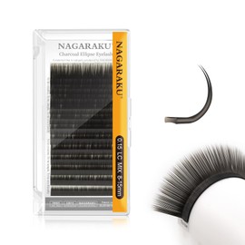 NAGARAKU Double Tips Flat Ellipse Eyelash Extensions Supplies 0.15 LC curl 8-15mm Mix Natural Charcoal Color Faux Mink Super Soft Split Tips Lash Individual Lashes